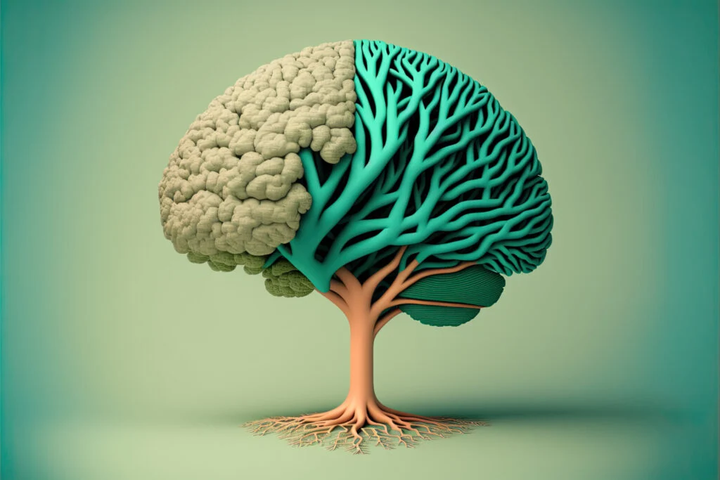 3d artwork of a brain shaped tree